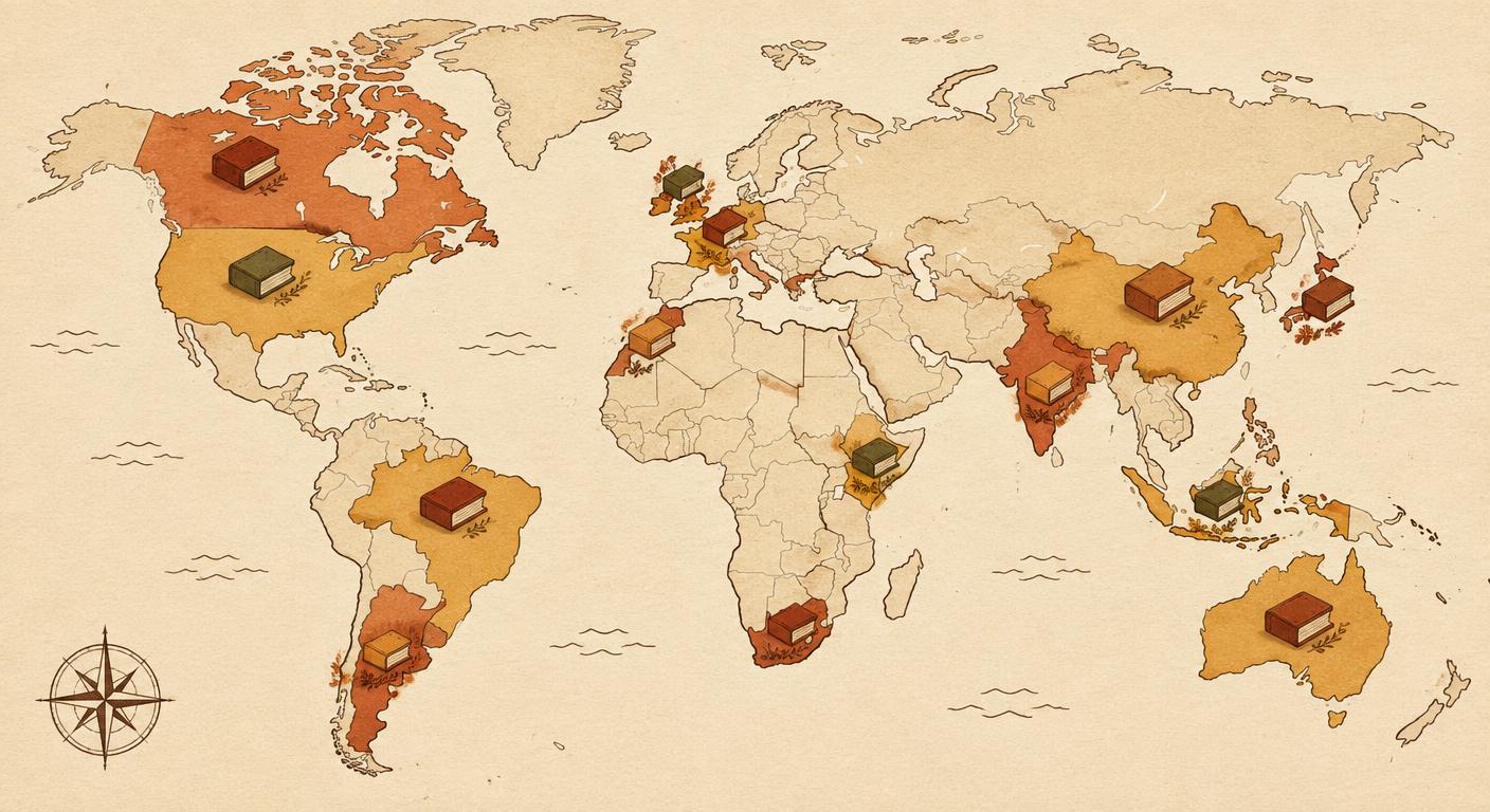 Verdenskart i varme farger der leste land er fargelagt